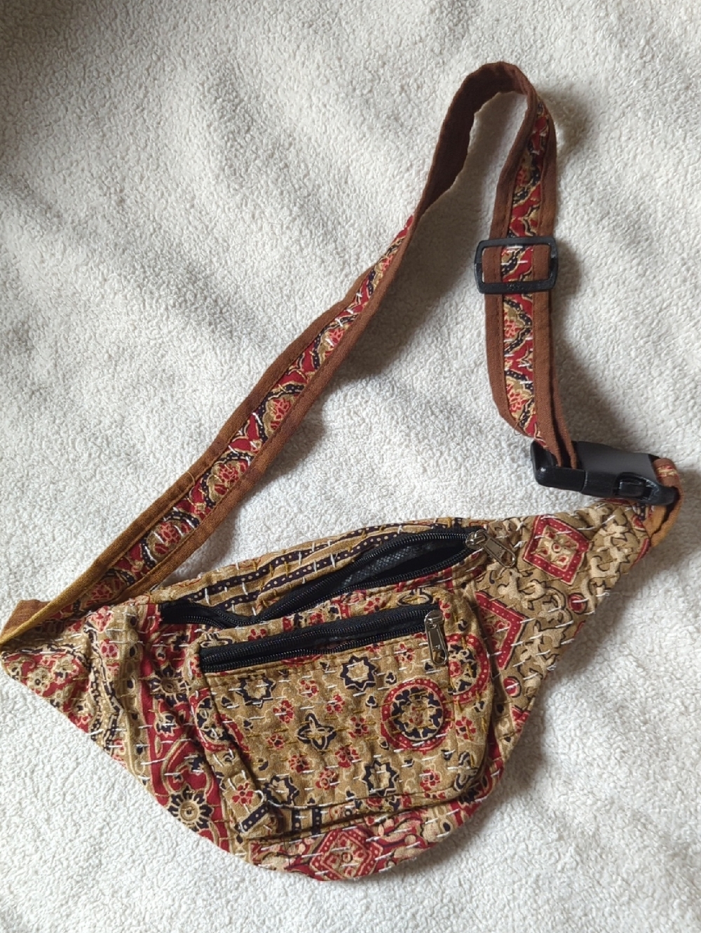Kantha Stitch Boho Patterned Fabric Crossbody Fanny Pack Sling Bag